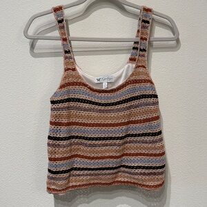 Jessica Simpson Striped Knit Tank Top in Rust, Blue & Cream